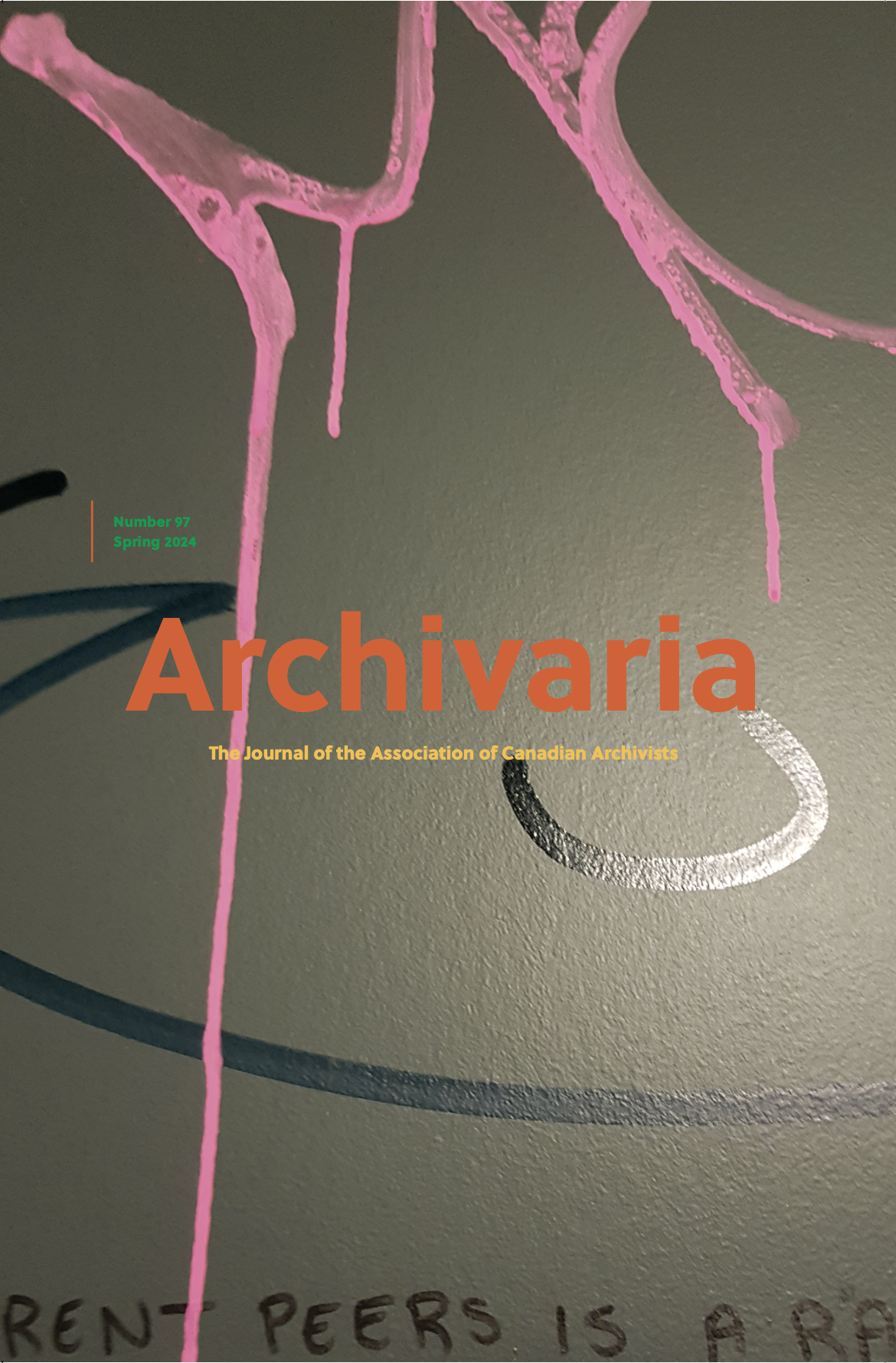 A cropped image of graffiti overlayed with issue title and information.
